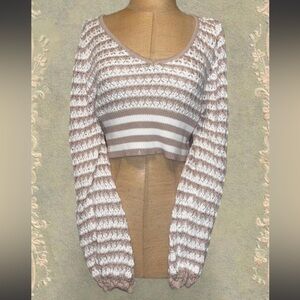 Altar'd State Cream and Brown Striped Crocheted Crop Top